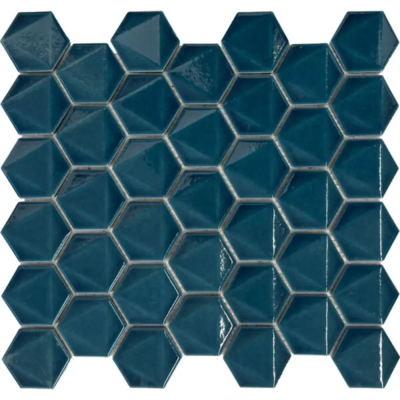 Pukka Tile Turkuaz 3D Hexagon Porselen Mozaik