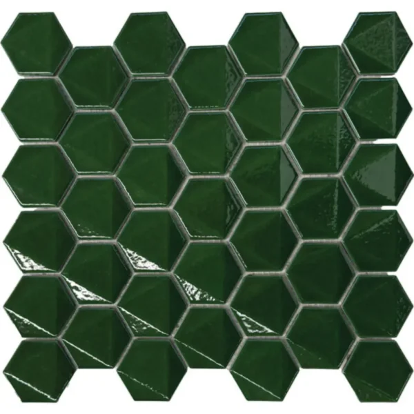Pukka Tile Zümrüt Yeşili 3D Hexagon Porselen Mozaik