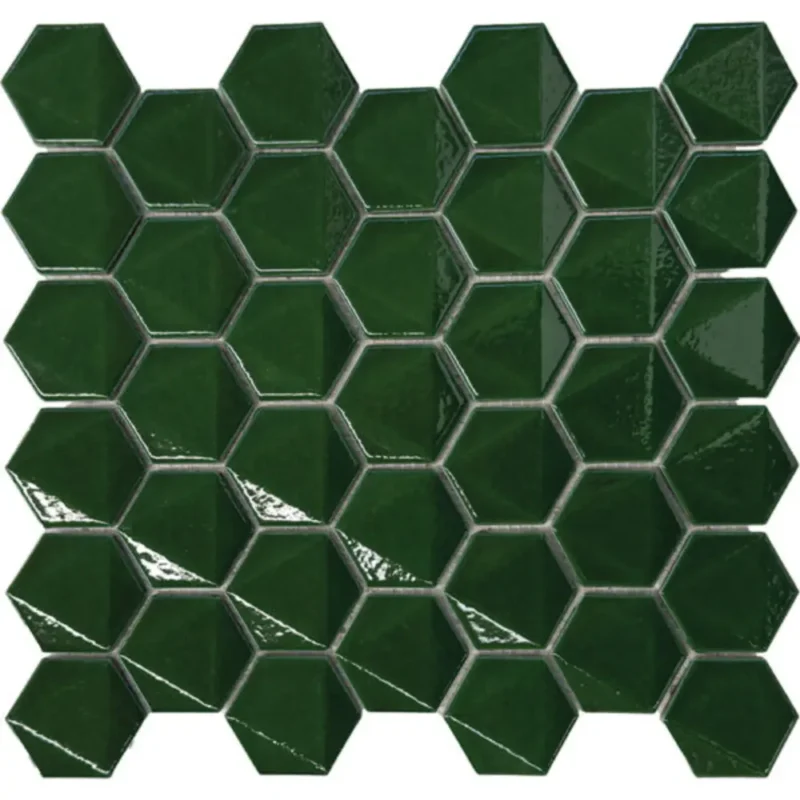 Pukka Tile Zümrüt Yeşili 3D Hexagon Porselen Mozaik