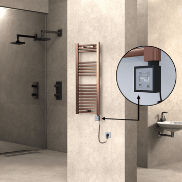 Radiva HAITI Elektirikli Havlupan 400x1000 Düz Bakır Eskitme (KTX3 Termostat) 200W Spiral Kablolu