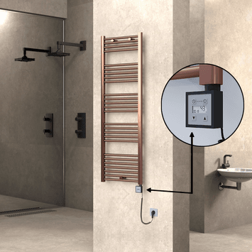 Radiva HAITI Elektirikli Havlupan 500x1500 Düz Bakır Eskitme (KTX3 Termostat) 600W Spiral Kablolu