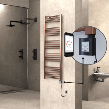 Radiva HAITI Elektirikli Havlupan 500x1500 Düz Bakır Eskitme (KTX4 Termostat) 600W Spiral Kablolu