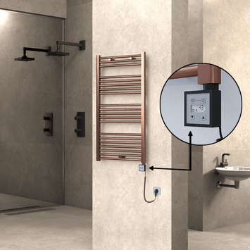 Radiva HAITI Elektirikli Havlupan 600x1100 Düz Bakır Eskitme (KTX3 Termostat) 300W Spiral Kablolu