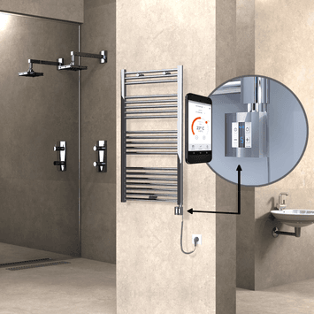 Radiva HAITI Elektirikli Havlupan 600x1100 Düz Krom (KTX4 Termostat) 300W Spiral Kablolu