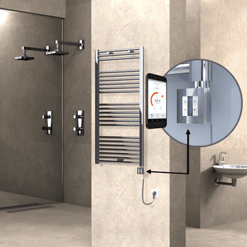 Radiva HAITI Elektirikli Havlupan 600x1200 Düz Krom (KTX4 Termostat) 300W Spiral Kablolu