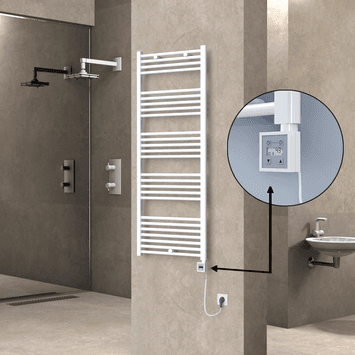 Radiva HAITI Elektirikli Havlupan 600x1500 Düz Beyaz (KTX3 Termostat) 1000W Spiral Kablolu