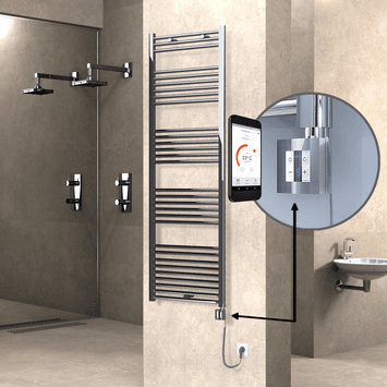 Radiva HAITI Elektirikli Havlupan 600x1800 Düz Krom (KTX4 Termostat) 600W Spiral Kablolu