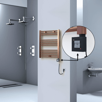 Radiva HAITI Elektirikli Havlupan 600x700 Düz Bakır Eskitme (KTX1 Termostat) 200W Spiral Kablolu