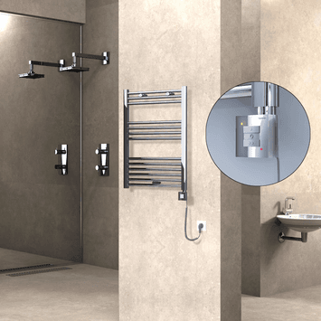 Radiva HAITI Elektirikli Havlupan 600x800 Düz Krom (KTX1 Termostat) 300W Spiral Kablolu