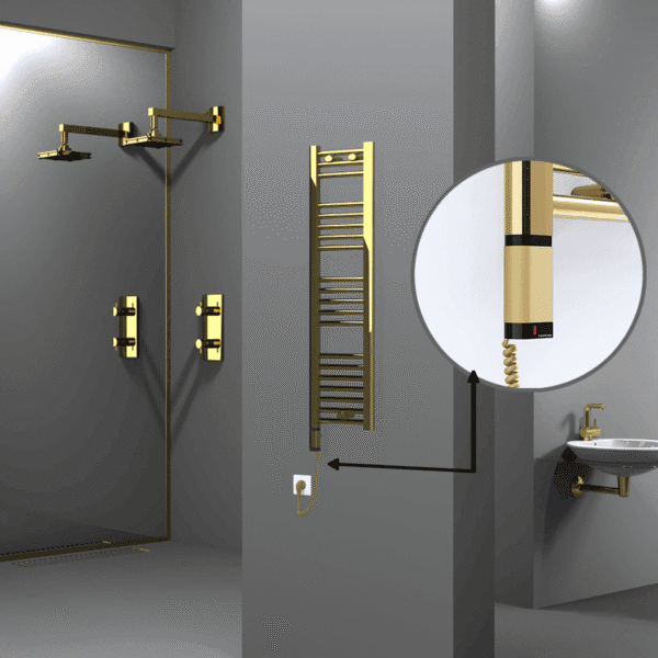 Radiva Haiti Elektrikli Havlupan 300x1100 Düz Altın Parlak (OneD On/Off ) Sol 200 Watt