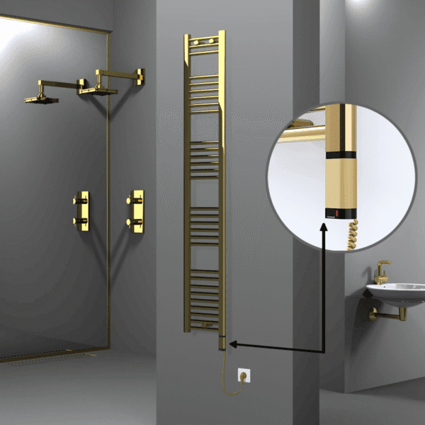 Radiva Haiti Elektrikli Havlupan 300x1800 Düz Altın Parlak (OneD On/Off ) Sağ 300 Watt