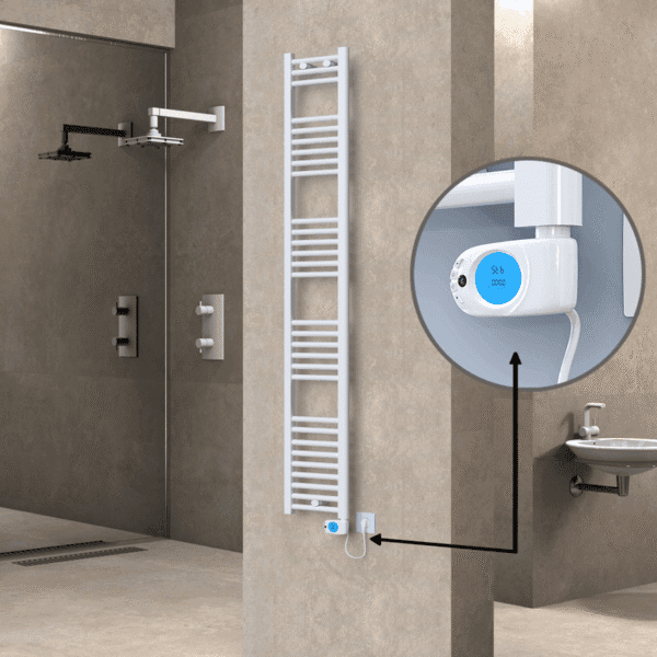 Radiva Haiti Elektrikli Havlupan 300x1800 Düz Beyaz Parlak (Musa Termostat) 600 Watt