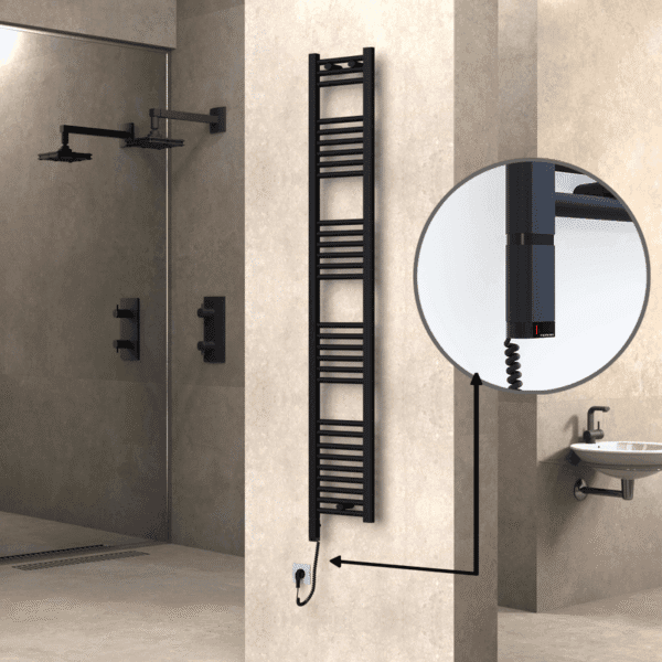 Radiva Haiti Elektrikli Havlupan 300x1800 Düz Siyah Mat (OneD On/Off ) Sol 600 Watt