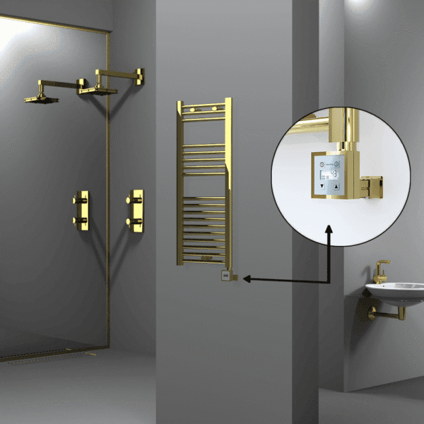 Radiva Haiti Elektrikli Havlupan 400x1000 Düz Altın Parlak (KTX3 Termostat) 200 Watt