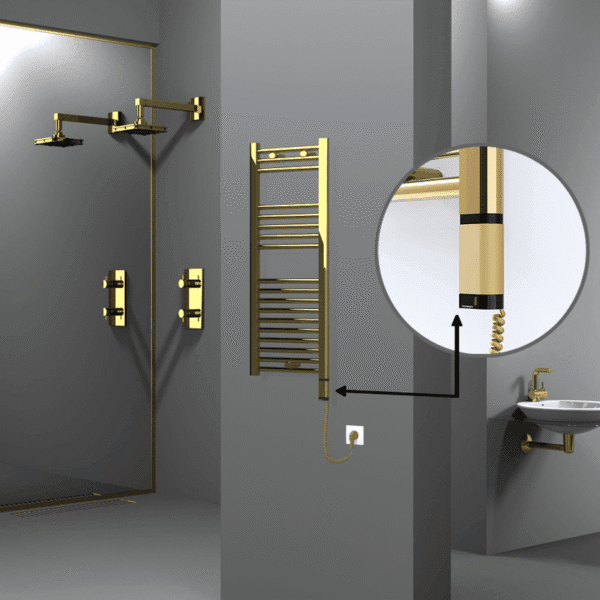 Radiva Haiti Elektrikli Havlupan 400x1000 Düz Altın Parlak (OneD On/Off ) Sağ 200 Watt