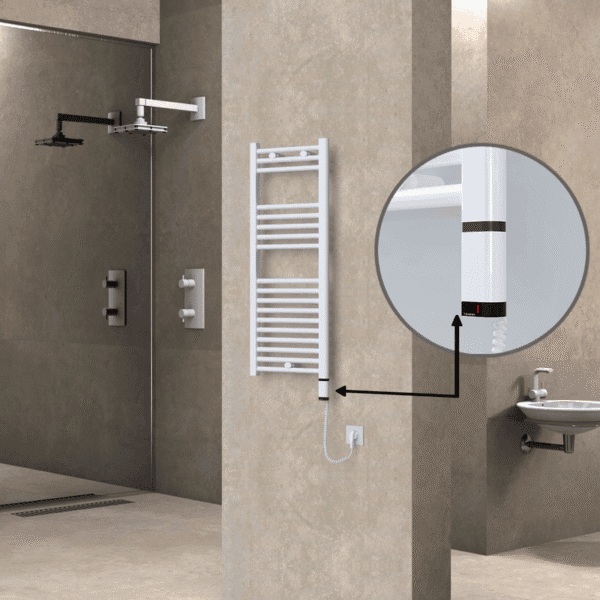 Radiva Haiti Elektrikli Havlupan 400x1000 Düz Beyaz Parlak (OneD On/Off ) Sağ 300 Watt