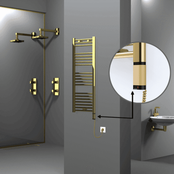 Radiva Haiti Elektrikli Havlupan 400x1100 Düz Altın Parlak (OneD On/Off ) Sağ 300 Watt