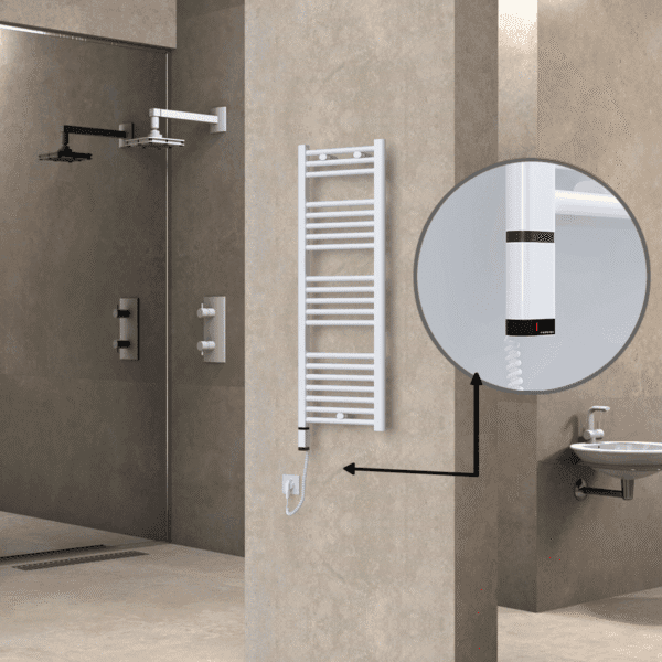 Radiva Haiti Elektrikli Havlupan 400x1100 Düz Beyaz Parlak (OneD On/Off ) Sol 300 Watt