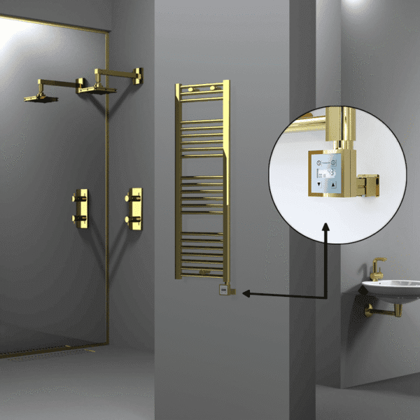 Radiva Haiti Elektrikli Havlupan 400x1200 Düz Altın Parlak (KTX3 Termostat) 300 Watt