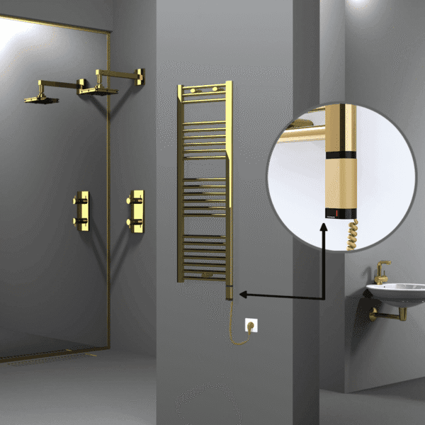 Radiva Haiti Elektrikli Havlupan 400x1200 Düz Altın Parlak (OneD On/Off ) Sağ 300 Watt