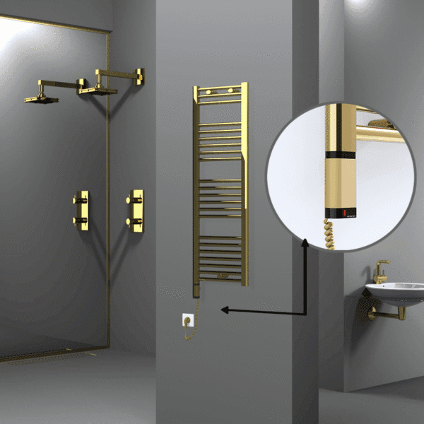 Radiva Haiti Elektrikli Havlupan 400x1200 Düz Altın Parlak (OneD On/Off ) Sol 300 Watt