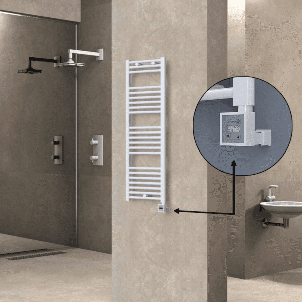 Radiva Haiti Elektrikli Havlupan 400x1200 Düz Beyaz Parlak (KTX3 Termostat) 600 Watt