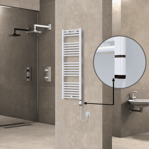 Radiva Haiti Elektrikli Havlupan 400x1200 Düz Beyaz Parlak (OneD On/Off ) Sağ 300 Watt