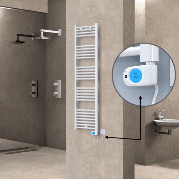 Radiva Haiti Elektrikli Havlupan 400x1500 Düz Beyaz Parlak (Musa Termostat) 600 Watt