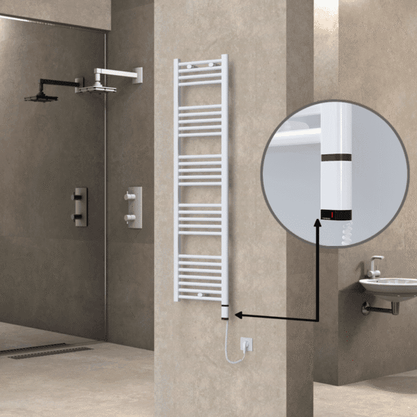 Radiva Haiti Elektrikli Havlupan 400x1500 Düz Beyaz Parlak (OneD On/Off ) Sağ 600 Watt