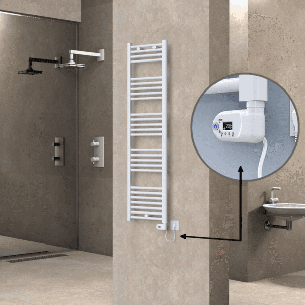 Radiva Haiti Elektrikli Havlupan 400x1500 Düz Beyaz Parlak (Thesis Termostat) 600 Watt
