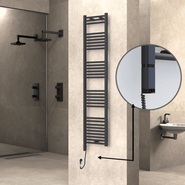 Radiva Haiti Elektrikli Havlupan 400x1800 Düz Antrasit Texture (OneD On/Off ) Sol 600 Watt