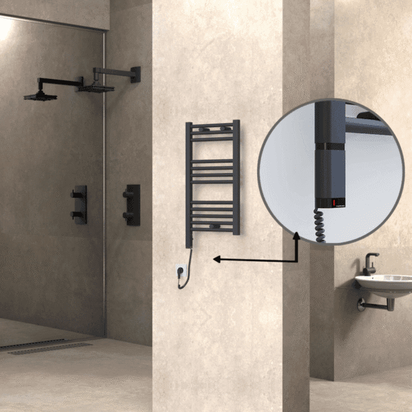 Radiva Haiti Elektrikli Havlupan 400x700 Düz Antrasit Texture (OneD On/Off ) Sol 300 Watt