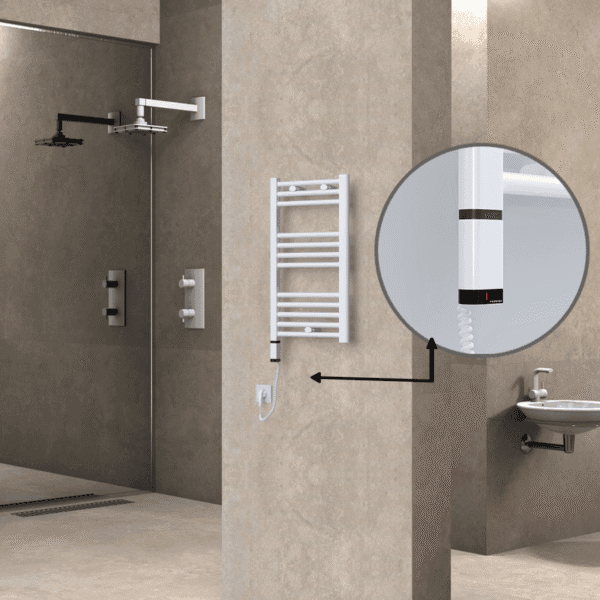 Radiva Haiti Elektrikli Havlupan 400x700 Düz Beyaz Parlak (OneD On/Off ) Sol 300 Watt