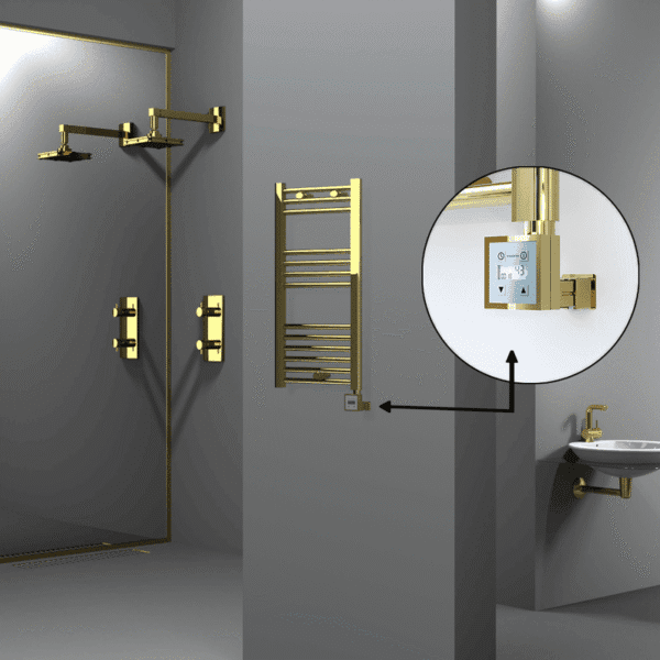 Radiva Haiti Elektrikli Havlupan 400x800 Düz Altın Parlak (KTX3 Termostat) 200 Watt