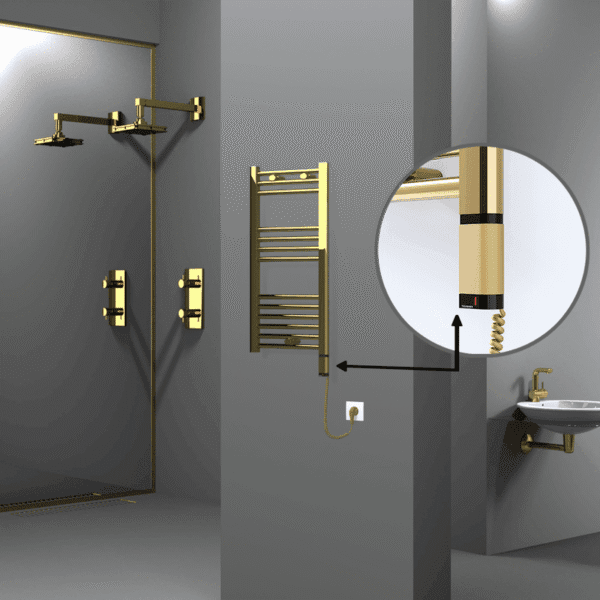 Radiva Haiti Elektrikli Havlupan 400x800 Düz Altın Parlak (OneD On/Off ) Sağ 200 Watt