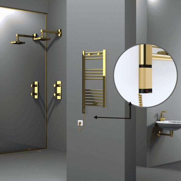 Radiva Haiti Elektrikli Havlupan 400x800 Düz Altın Parlak (OneD On/Off ) Sol 200 Watt