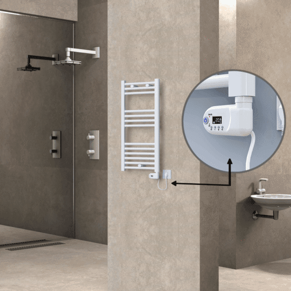 Radiva Haiti Elektrikli Havlupan 400x800 Düz Beyaz Parlak (Thesis Termostat) 300 Watt