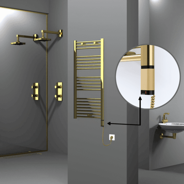 Radiva Haiti Elektrikli Havlupan 500x1100 Düz Altın Parlak (OneD On/Off ) Sağ 300 Watt