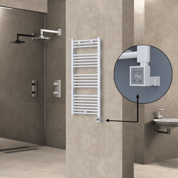 Radiva Haiti Elektrikli Havlupan 500x1100 Düz Beyaz Parlak (KTX3 Termostat) 600 Watt