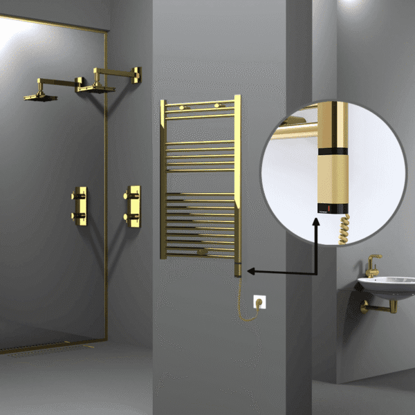 Radiva Haiti Elektrikli Havlupan 600x1000 Düz Altın Parlak (OneD On/Off ) Sağ 300 Watt