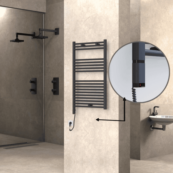 Radiva Haiti Elektrikli Havlupan 600x1000 Düz Antrasit Texture (OneD On/Off ) Sol 600 Watt