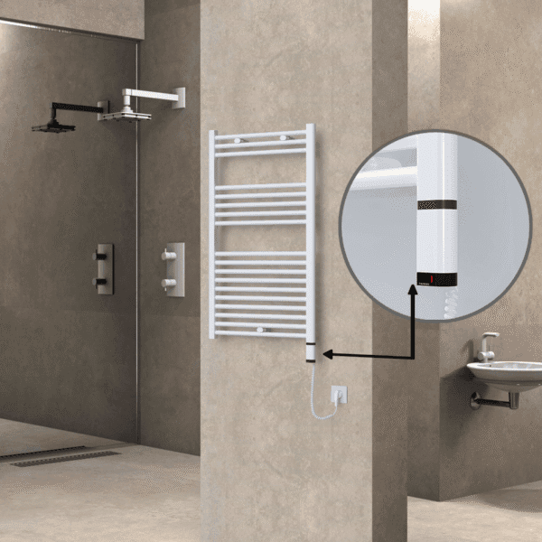 Radiva Haiti Elektrikli Havlupan 600x1000 Düz Beyaz Parlak (OneD On/Off ) Sağ 600 Watt