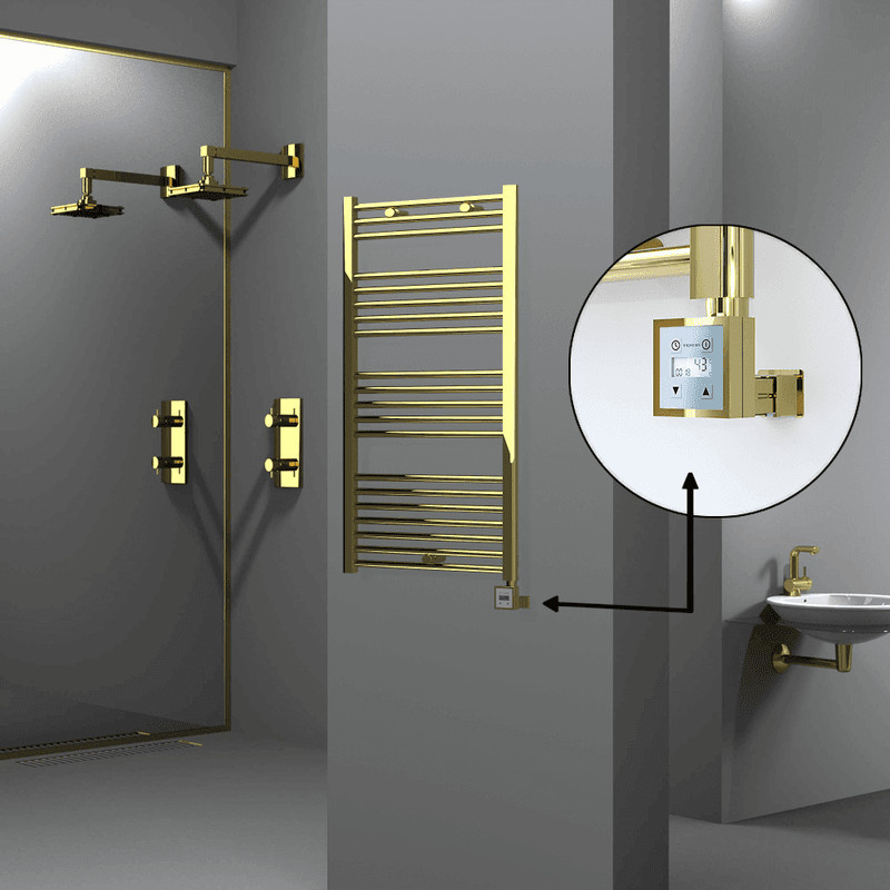 Radiva Haiti Elektrikli Havlupan 600x1100 Düz Altın Parlak (KTX3 Termostat) 300 Watt