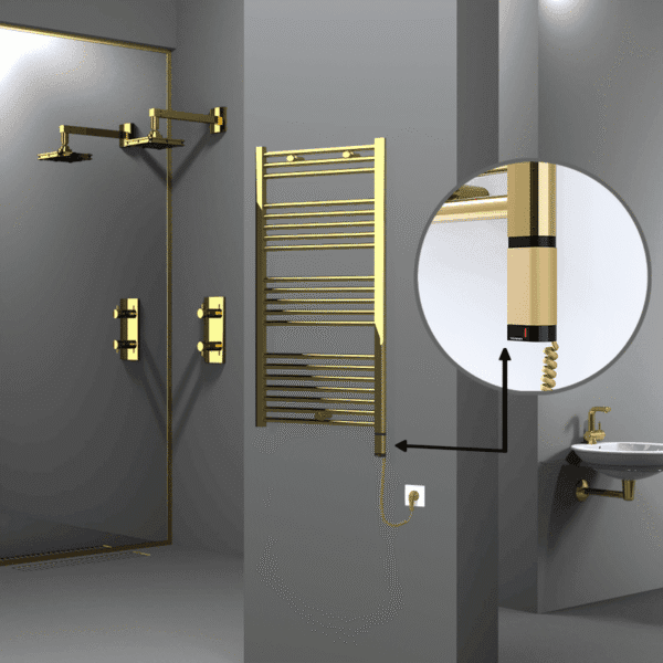 Radiva Haiti Elektrikli Havlupan 600x1100 Düz Altın Parlak (OneD On/Off ) Sağ 300 Watt