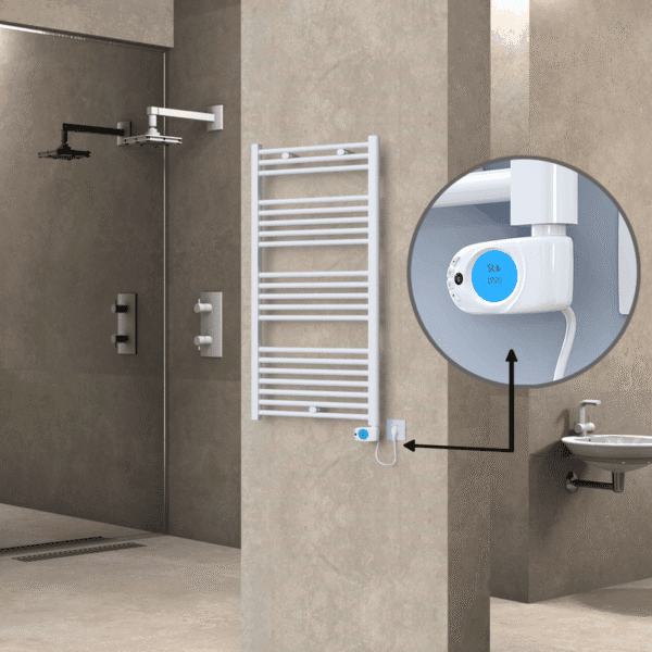 Radiva Haiti Elektrikli Havlupan 600x1100 Düz Beyaz Parlak (Musa Termostat) 600 Watt