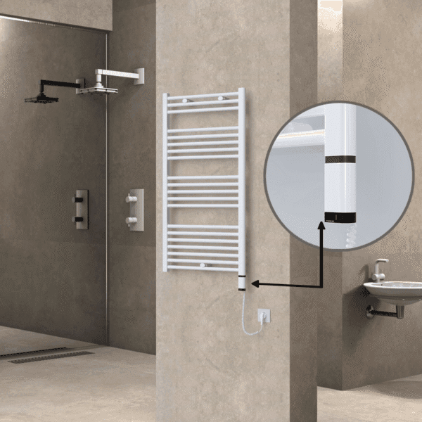 Radiva Haiti Elektrikli Havlupan 600x1100 Düz Beyaz Parlak (OneD On/Off ) Sağ 600 Watt