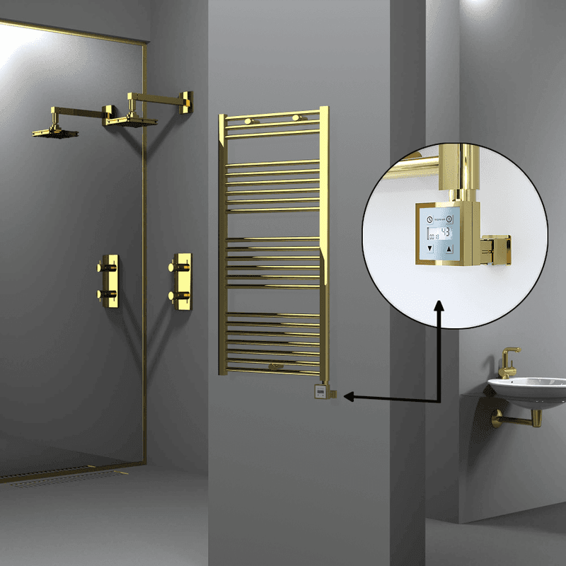 Radiva Haiti Elektrikli Havlupan 600x1200 Düz Altın Parlak (KTX3 Termostat) 300 Watt