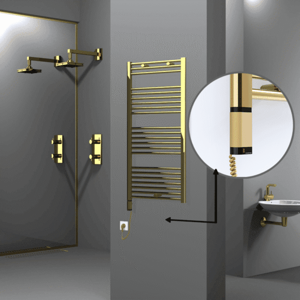 Radiva Haiti Elektrikli Havlupan 600x1200 Düz Altın Parlak (OneD On/Off ) Sol 300 Watt