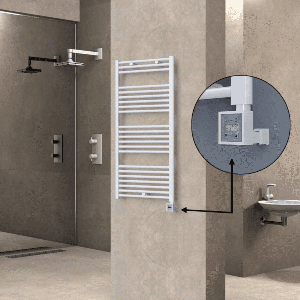 Radiva Haiti Elektrikli Havlupan 600x1200 Düz Beyaz Parlak (KTX3 Termostat) 600 Watt