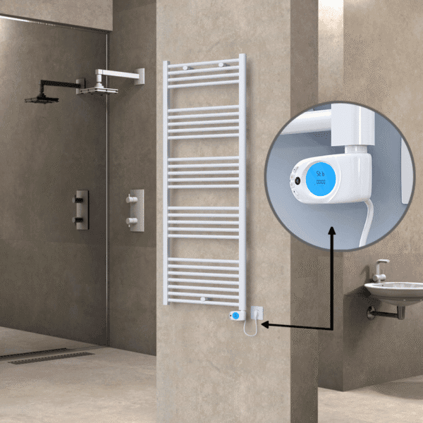 Radiva Haiti Elektrikli Havlupan 600x1500 Düz Beyaz Parlak (Musa Termostat) 900 Watt